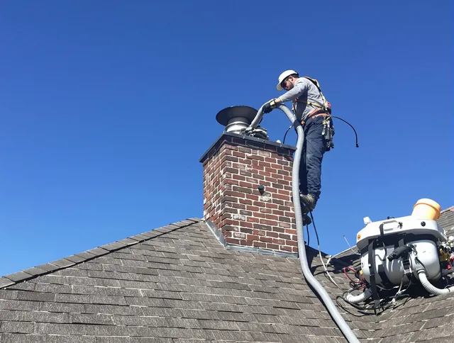 Dedicated Cleveland Heights Chimney Sweep team member cleaning a chimney in Cleveland Heights, OH