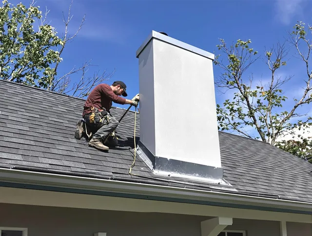 Cleveland Heights Chimney Sweep team member finishing chimney construction in Cleveland Heights, OH