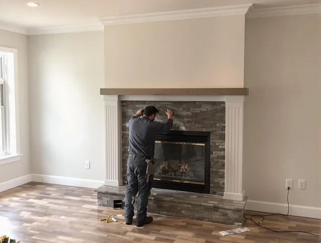 Cleveland Heights Chimney Sweep finishing a custom fireplace install in Cleveland Heights, OH